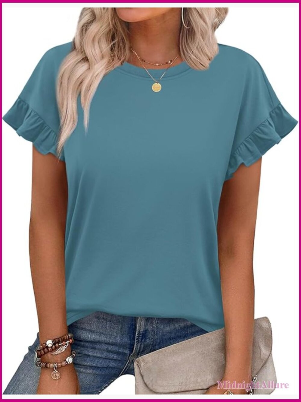 Womens Tunic Top Ruffle Cap Sleeve Blouse Summer Casual Shirt